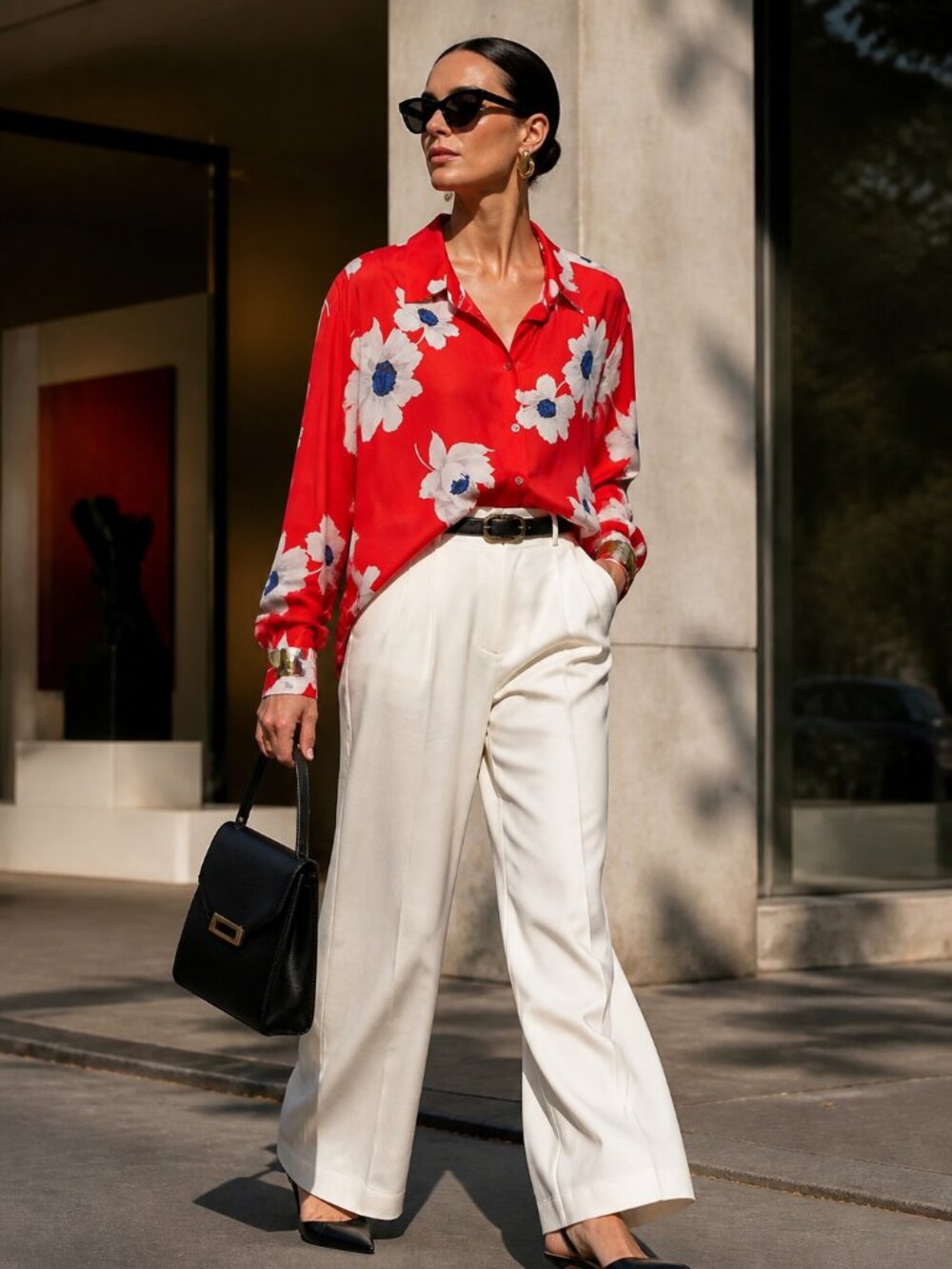 EQUIPMENT 100% Silk Long Sleeve Blouse Shirt in Bold Red White Blue - Size Small